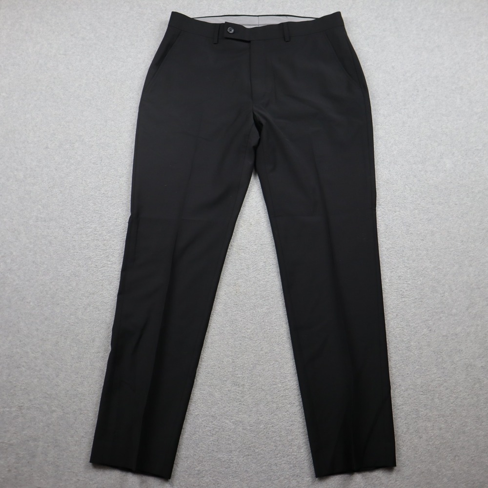 Calvin Klein Dress Pants Mens 33x30 Slim Fit Black Wool Blend Flat Front Pants